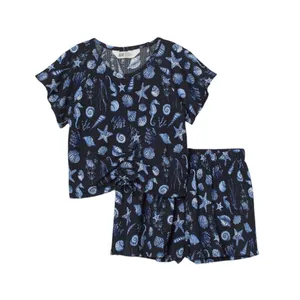 ست تی شرت آستین کوتاه و شلوارک دخترانه اچ اند ام مدل 3864