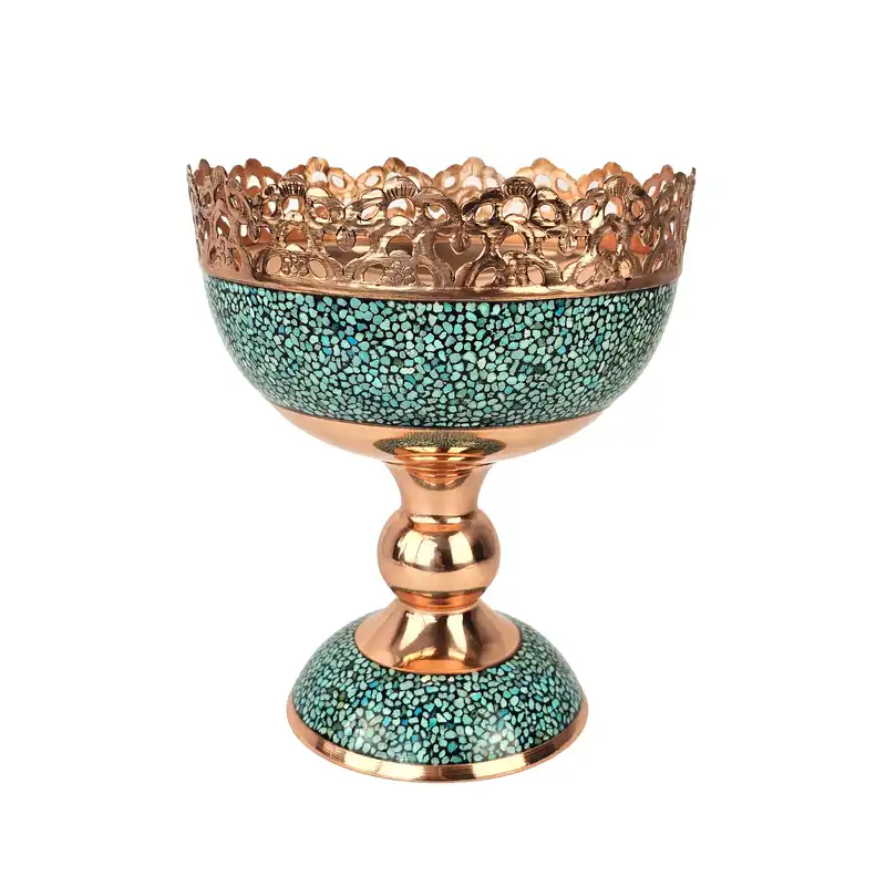 ست 3 تکه آجیل خوری و گلدان فیروزه کوبی مدل شیرازی کد ag20