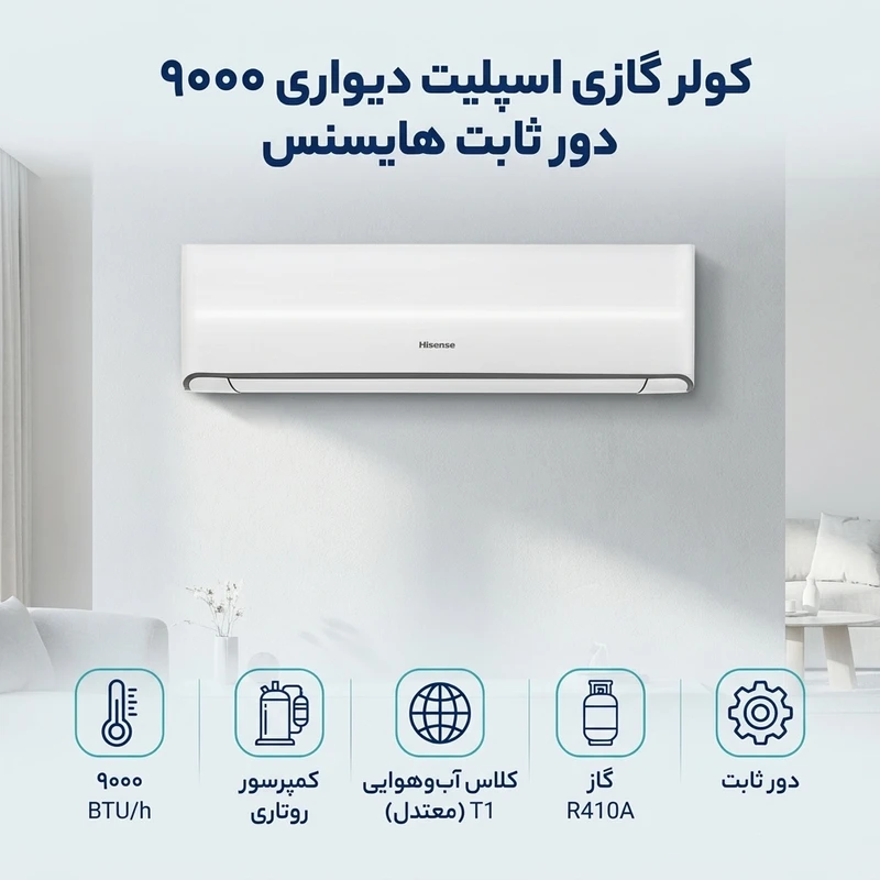 عکس شماره 2 : کولر گازی اسپلیت دیواری (split) 9000 دور ثابت هایسنس مدل hrh-09tq