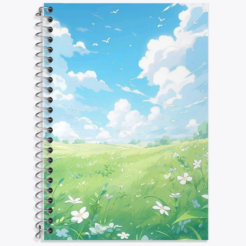 دفتر زبان 50 برگ خندالو مدل سه خط طرح منظره بهاری کد F654