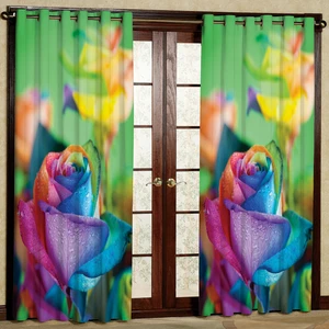 پرده مدل گل رز رنگی هازان پانچی کد 2199 سایز 140x200 سانتی متر