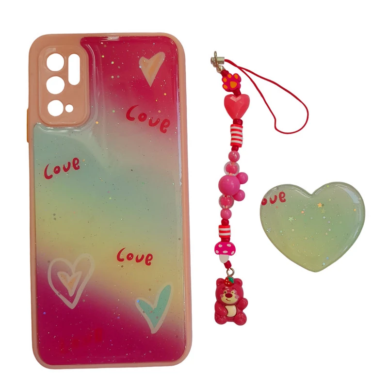 کاور طرح Love کد A10478 مناسب برای گوشی موبایل شیائومی Redmi Note 10 5G / Note 10T 5G / Poco M3 Pro به همراه بند آویز و پایه نگهدارنده
