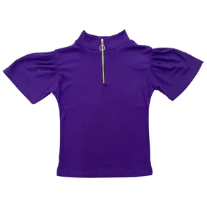 کراپ‌تاپ آستین کوتاه زنانه مدل زیپ دار 12-30 رنگ بنفش تیره