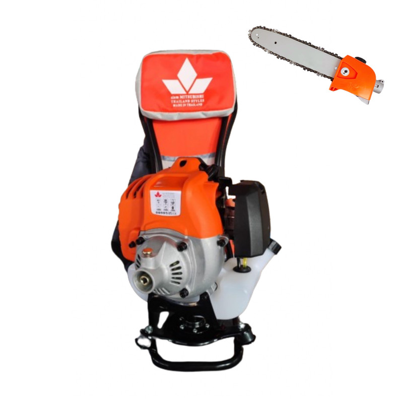 علف زن پشتی میتسوبیشی مدل BG430A همراه با روتیواتور و تبدیل علفزن به اره