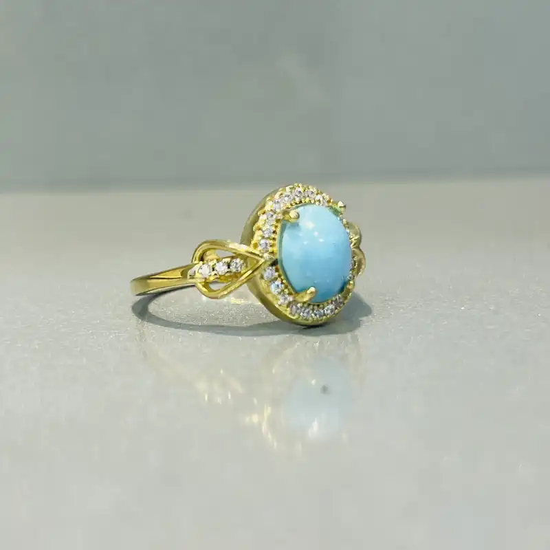 انگشتر نقره زنانه مدل جواهری با روکش طلا و فیروزه نیشابوری 990-13