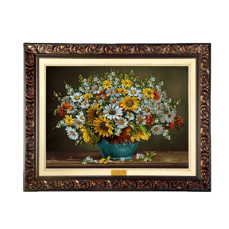 تابلو فرش ماشینی نقش نگار رضوی طرح گل کد 2191D