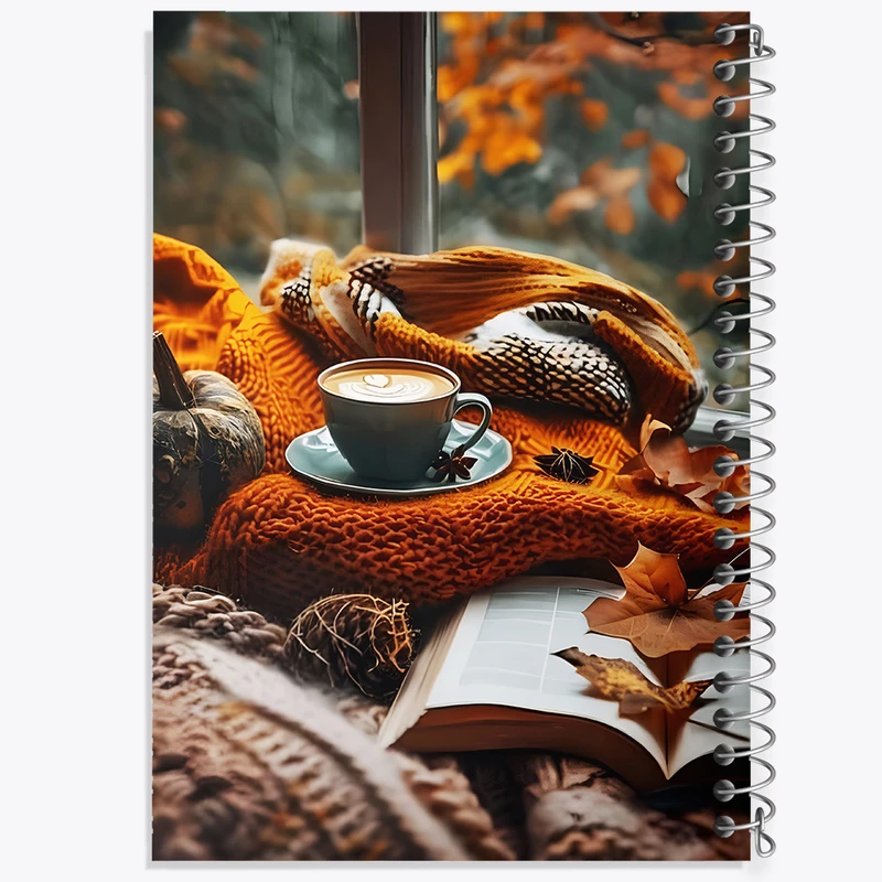 دفتر مشق 50 برگ خندالو طرح کتاب و قهوه و پاییز کد F5644