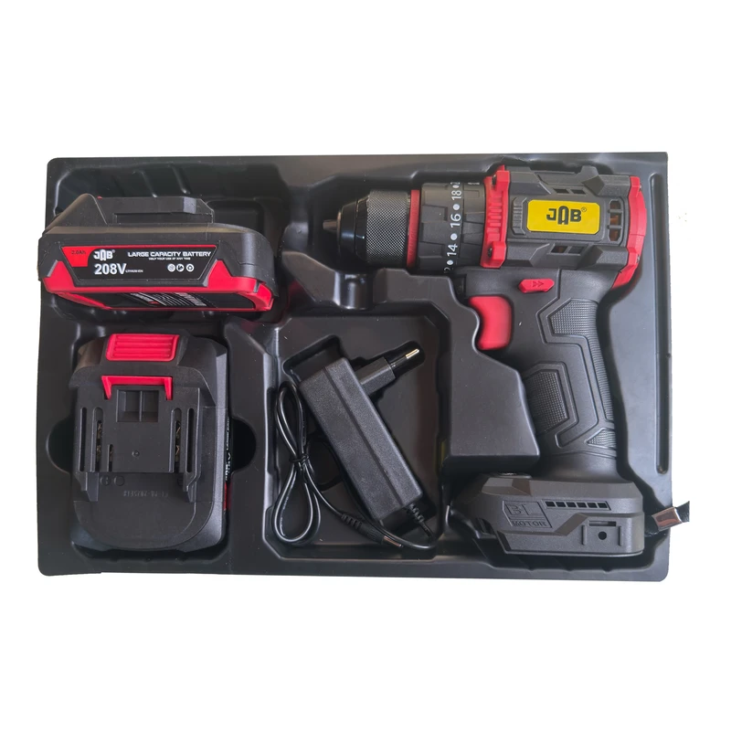 دریل پیچ گوشتی چکشی شارژی براشلس 10 میلی متری 208 ولت جاب مدل JB-208 PRO JAB مجموعه 4 عددی