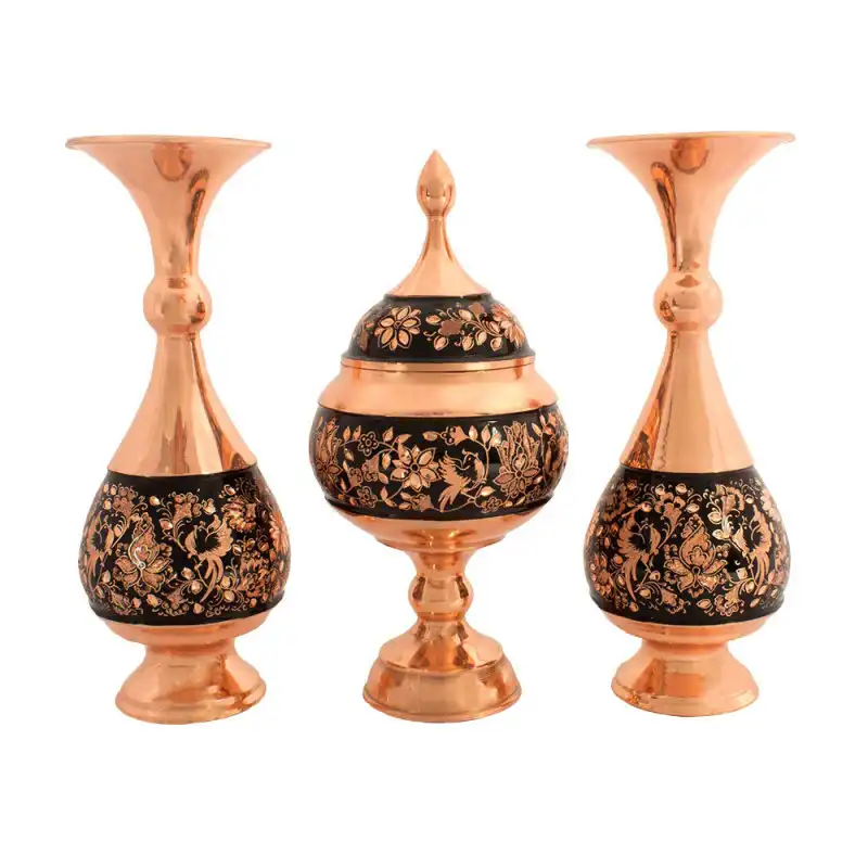 ست 3 تکه گلدان و شکلات خوری مسی مدل تراش کد 20
