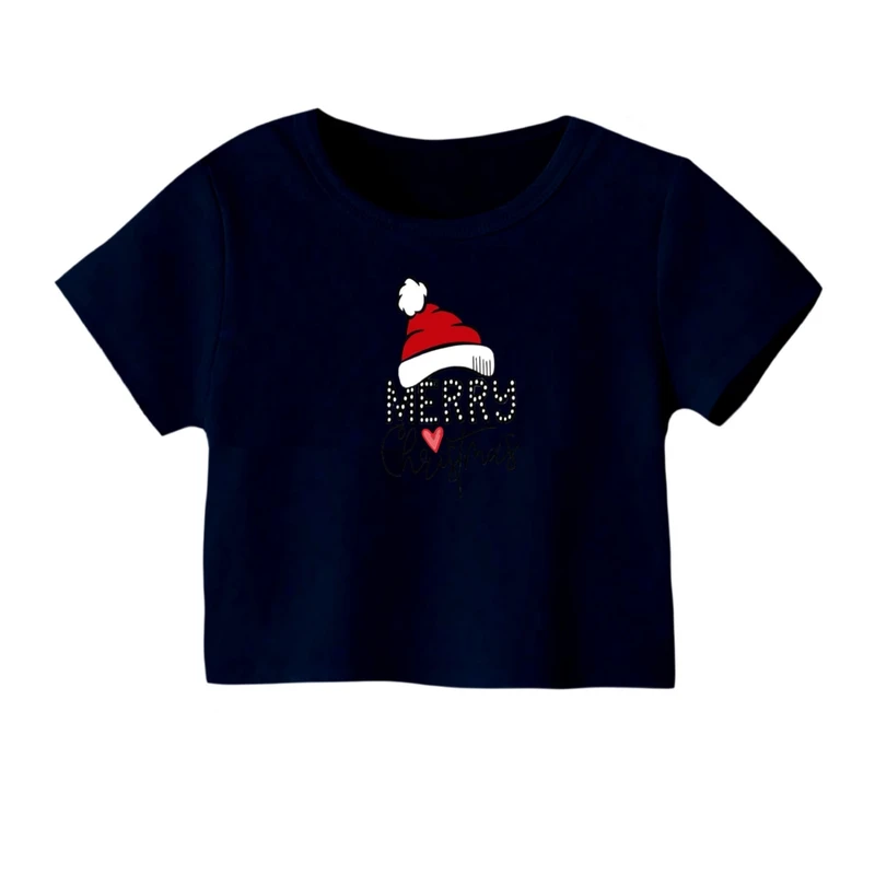 کراپ‌ تی‌شرت آستین کوتاه زنانه مدل نوشته کریسمس کد 5