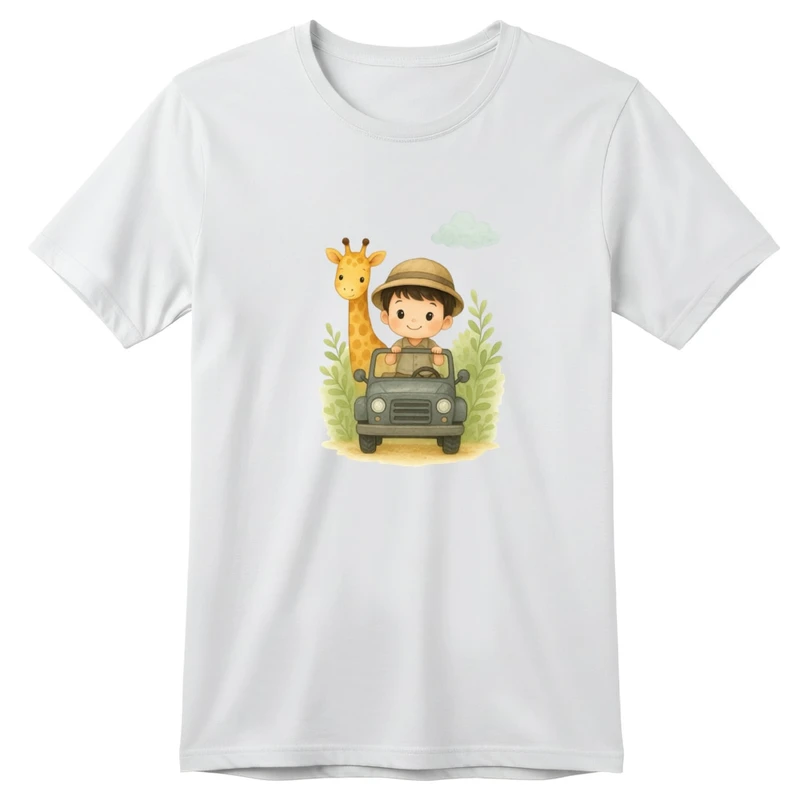تی‌شرت آستین کوتاه بچگانه مدل پسرک و زرافه 