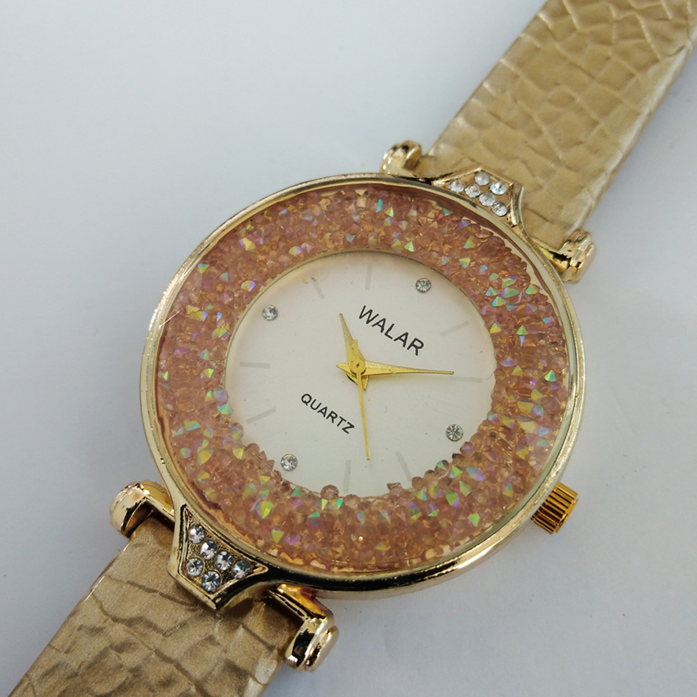 ساعت مچی عقربه ای دخترانه والار مدل بندچرمی دور شنی کد GOLD36