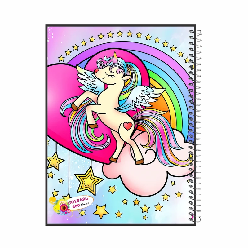 دفتر مشق 200 برگ گلبرگ طرح اسب تک شاخ کد 5039