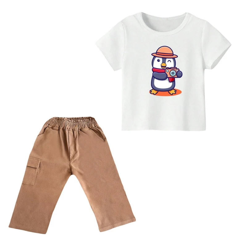 ست تی شرت و شلوارک پسرانه مدل پنگوئن کد ۲