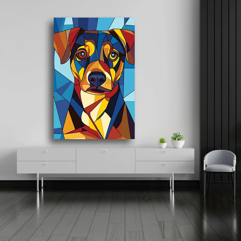 تابلو شاسی طرح سگ کوبیسم رنگی فانتزی مدل H96