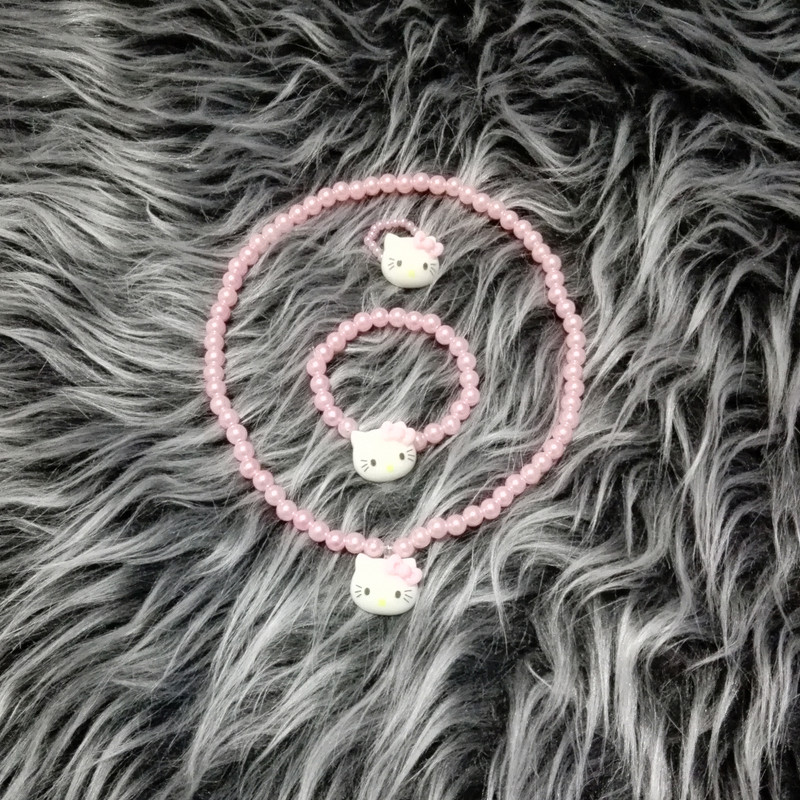 نیم ست دخترانه مدل مروارید کشی طرح کیتی کد 201