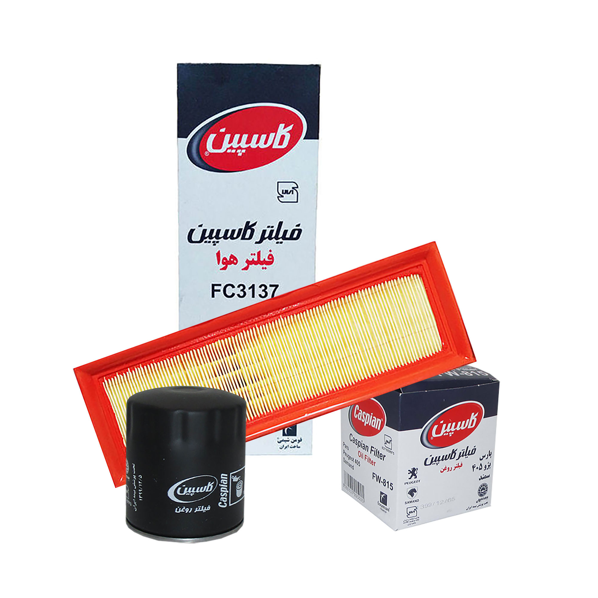 فیلتر هوا خودرو کاسپین مدل 3137815 به همراه فیلتر روغن کاسپین مناسب برای پژو پارس