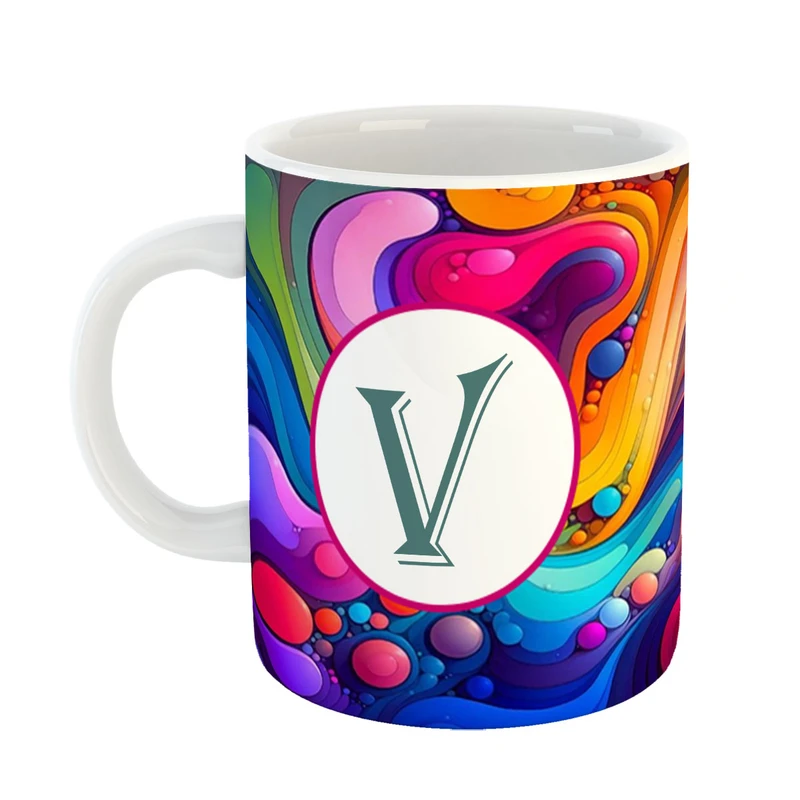 ماگ پادآفرین مدل فانتزی طرح حرف V کد 18