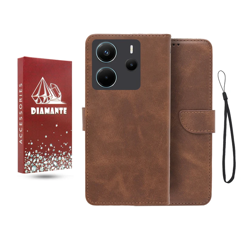 کیف کلاسوری دیامانته مدل جاکارتی بنددار مناسب برای گوشی موبایل شیائومی Redmi Note 14 4G به همراه بند آویز