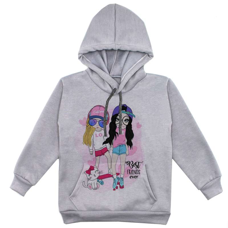 هودی دخترانه مدل دو دوست F94 رنگ طوسی