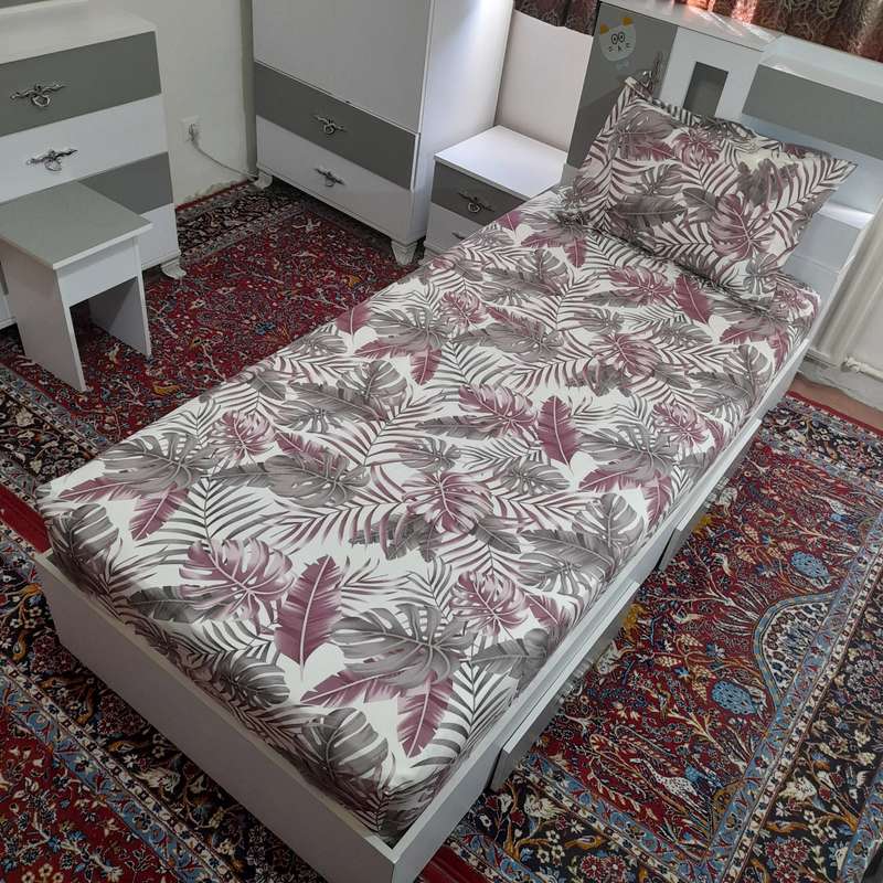 سرویس ملحفه مدل کشدار ni04069 طرح برگ انجیری کد 120 یک نفره دو تکه