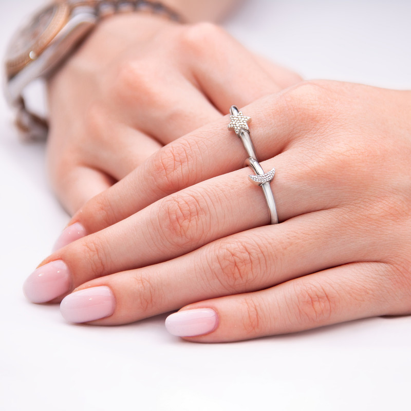 انگشتر نقره زنانه مدل ماه و ستاره بسته 2 عددی