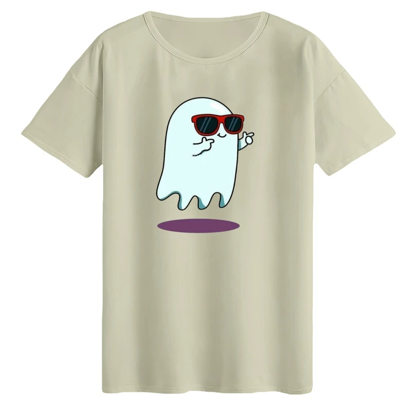 تی‌شرت لانگ آستین کوتاه زنانه مدل روح و عینک دودی رنگ کرم