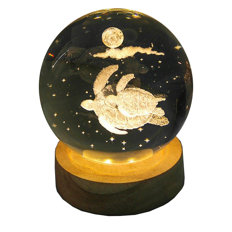 چراغ خواب مدل گوی کریستال 3D طرح لاکپشت