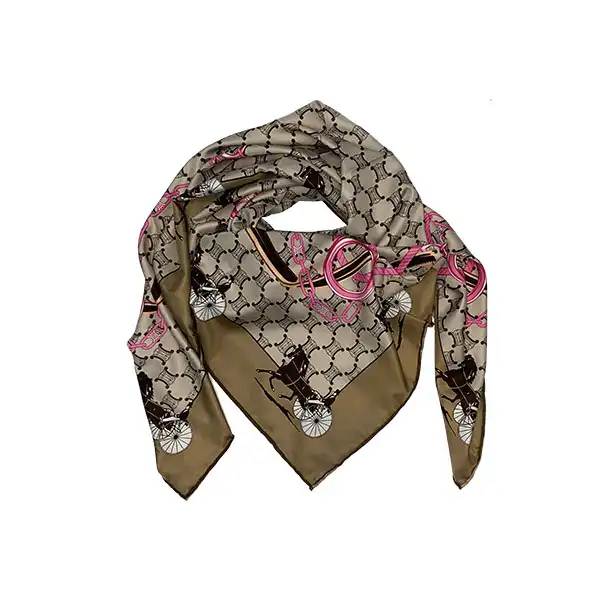 روسری زنانه مدل ابریشمی طرح اسب و ارابه کد QD2070