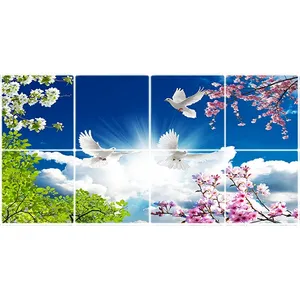 تایل سقفی آسمان مجازی طرح گلها و پرندگان کد ST 2359-8 سایز 60x60 سانتی متر مجموعه 8عددی