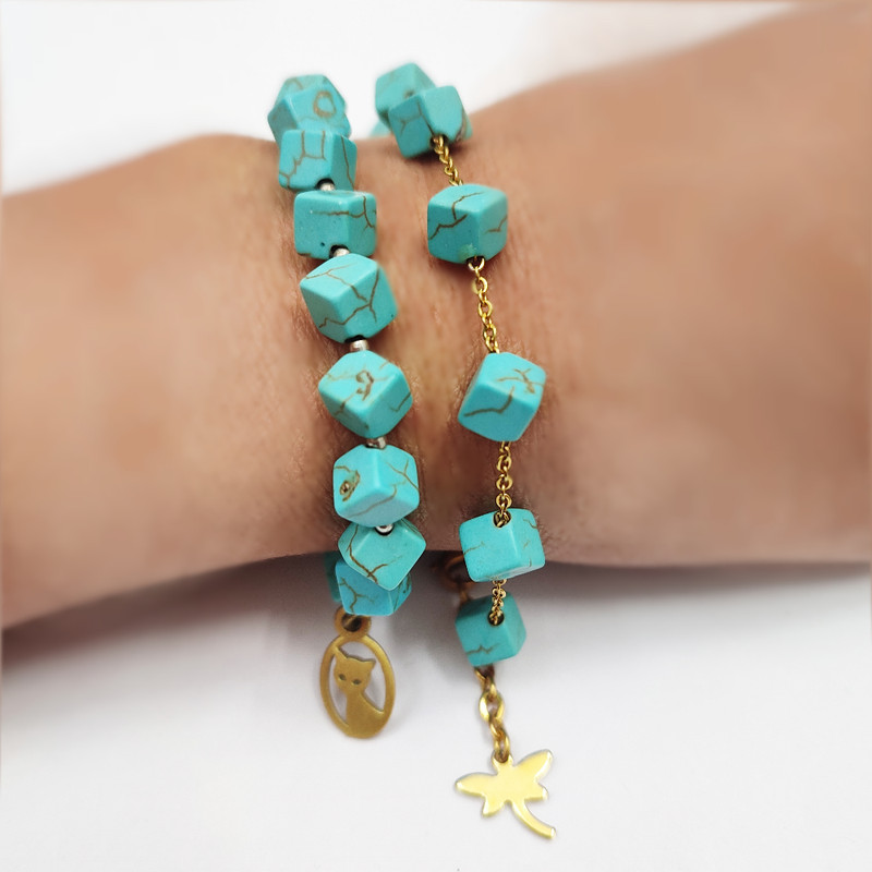 دستبند دخترانه مدل فیروزه مجموعه 2 عددی دستبند دخترانه مدل فیروزه مجموعه 2 عددی