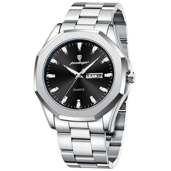 ساعت مچی عقربه‌ای کوارتز مردانه پوداگار مدل کلاسیک بند استیل دی دیت کد PD3