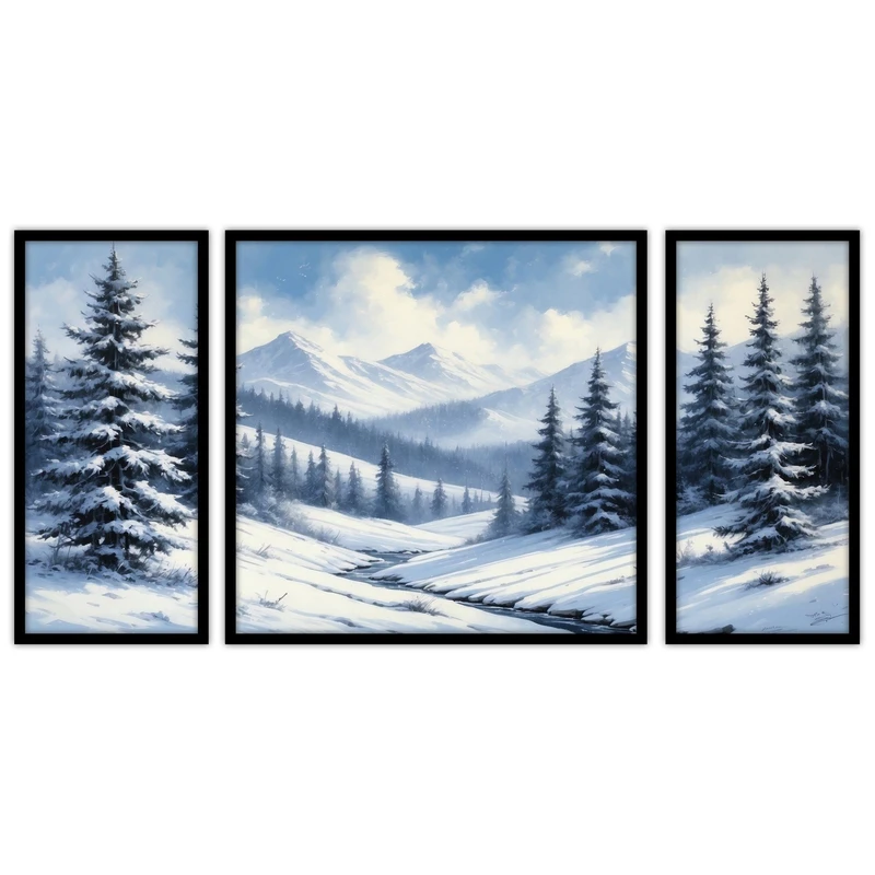 تابلو بکلیت طرح منظره کوهستانی  کوه و برف مدل B-bu3460 مجموعه 3 عددی