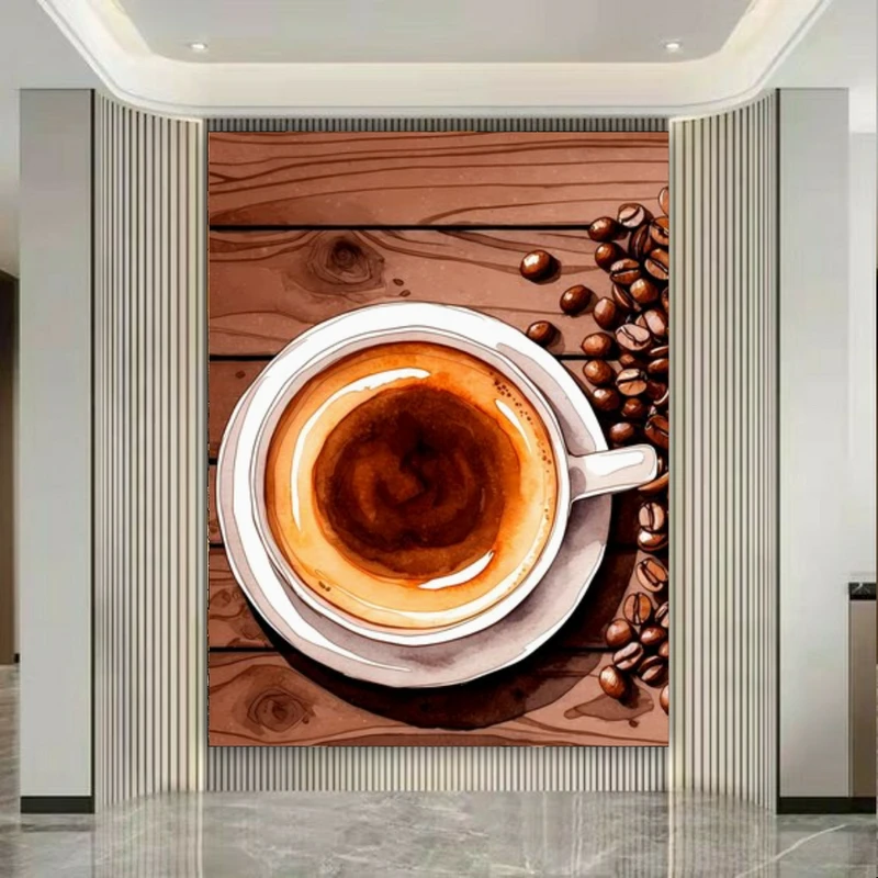 تابلو بوم طرح مخمل فنجان قهوه مدل فنجان لاته کد FP104875