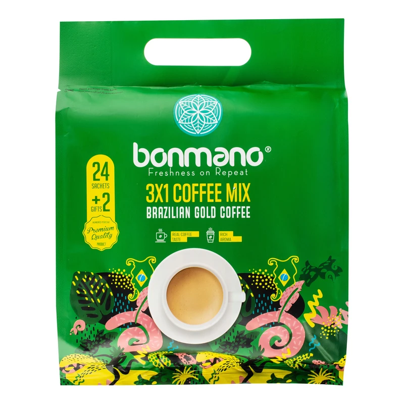 کافی میکس 3x1 گلد برزیل بن مانو - 20 گرم بسته 24 عددی به همراه 2 عدد هدیه