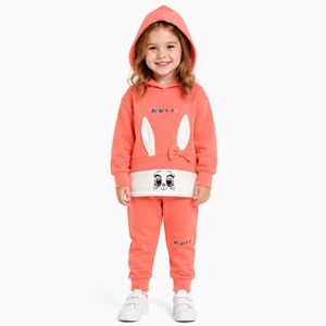 ست لباس راحتی دخترانه هودی و شلوار تریکو مدل Rabbit کد M06