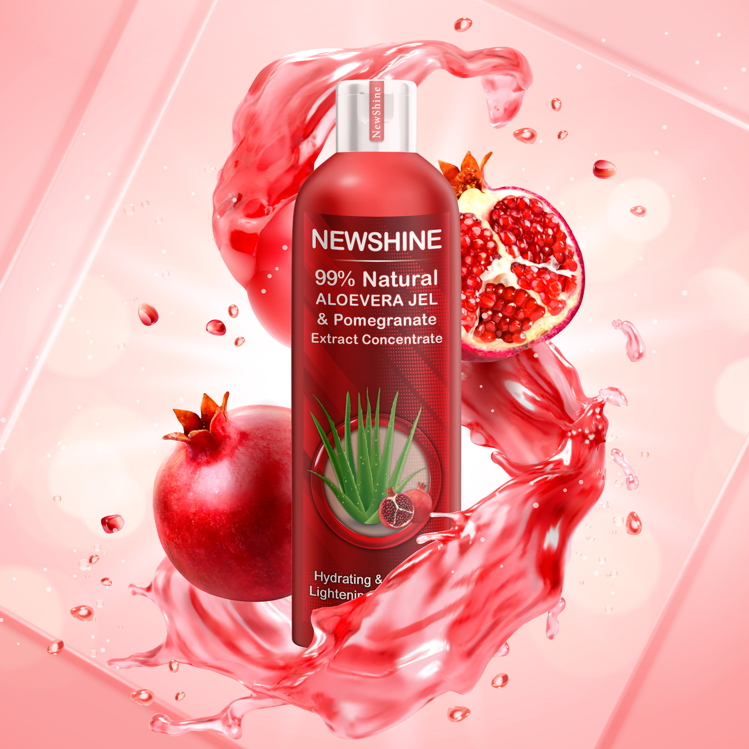 ژل آبرسان صورت و بدن نیوشاین مدل آلوئه ورا و اَنار مناسب انواع پوست حجم 250 میلی لیتر