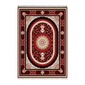 فرش ماشینی 1000 شانه زانیس زمینه قرمز لاکی حاشیه کرم مدل چاپی
