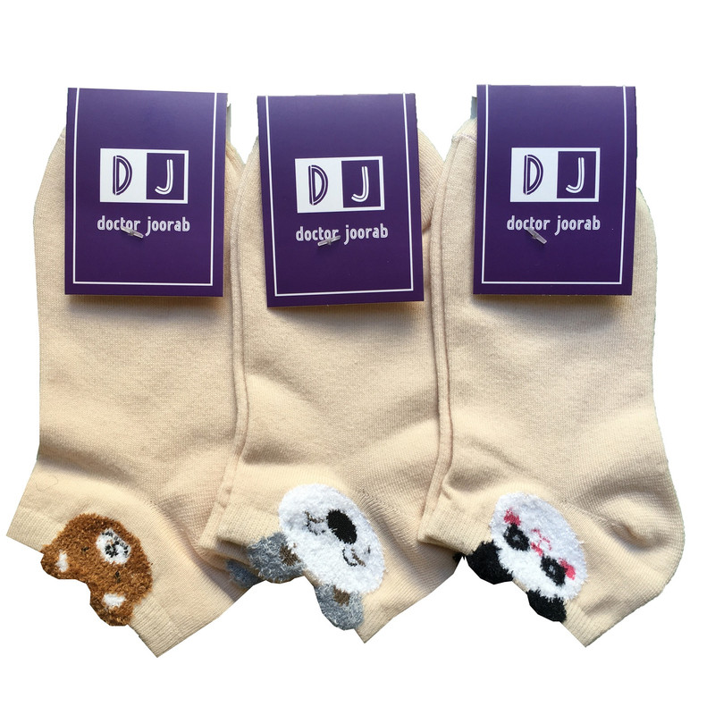جوراب زنانه دکترجوراب مدل پنبه گوش دار میکس رنگ گرم بسته 3 عددی