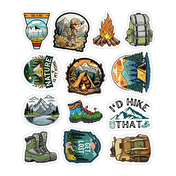 استیکر لپ تاپ توییجین و موییجین طرح کمپینگ کد 02 مجموعه 13 عددی