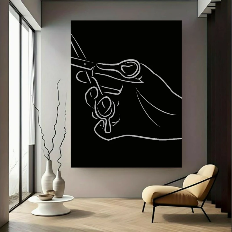 تابلو بوم طرح مخمل مینیمال قیچی مدل ارایشگاه مردانه BK23023