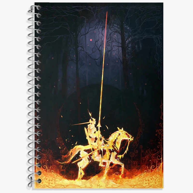 دفتر زبان 50 برگ خندالو مدل سه خط طرح شوالیه در شعله های آتش کد F1118