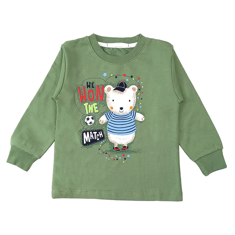 ست تی شرت و شلوار پسرانه مدل خرس فوتبالیست کد 3616 رنگ سبز