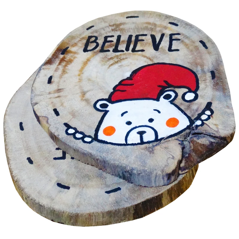 زیر لیوانی چوبی مدل تنه درخت طرح believe بسته 2 عددی