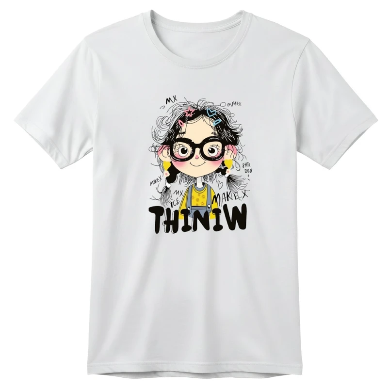 تی‌شرت آستین کوتاه بچگانه مدل دخترک عینک کد v6 