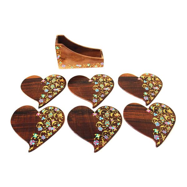 زیر لیوانی چوبی هونرین مدل قلب کد 779 مجموعه 7 عددی