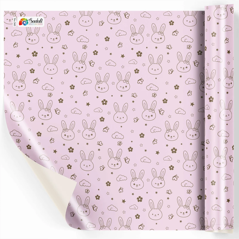 کاغذ کادو صدفی طرح خرگوش سایز 50*70 سانتی متر بسته 5 عددی