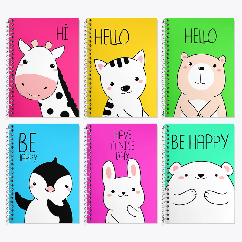 دفتر زبان 50 برگ خندالو مدل دو خط طرح حیوانات بامزه کد 134 مجموعه 6 عددی