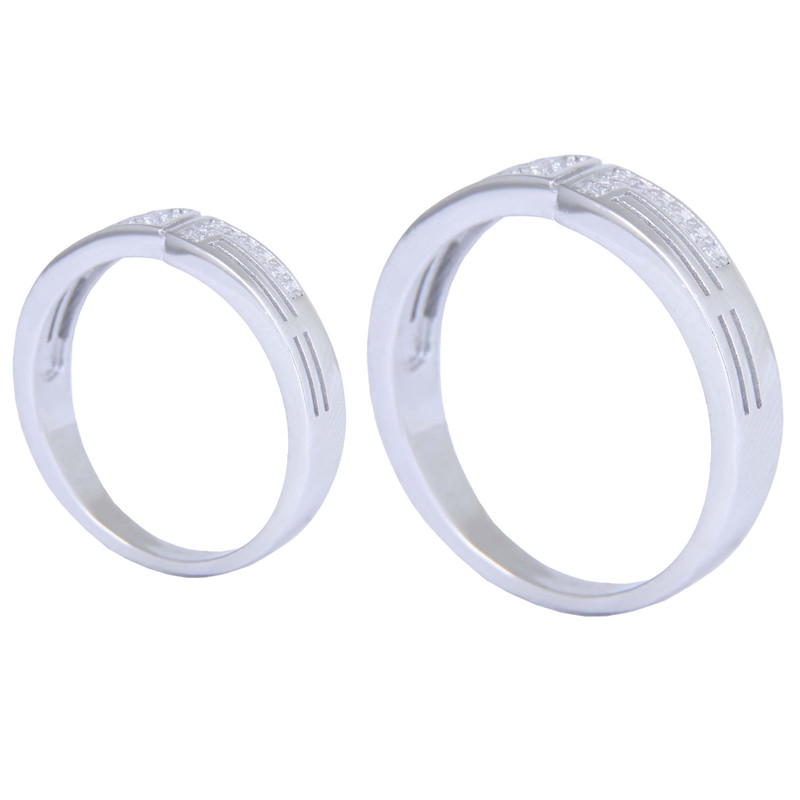 ست انگشتر نقره زنانه و مردانه مدل مخراج برلیان بدون ریزش آبکاری رادیوم کد AWR-1953