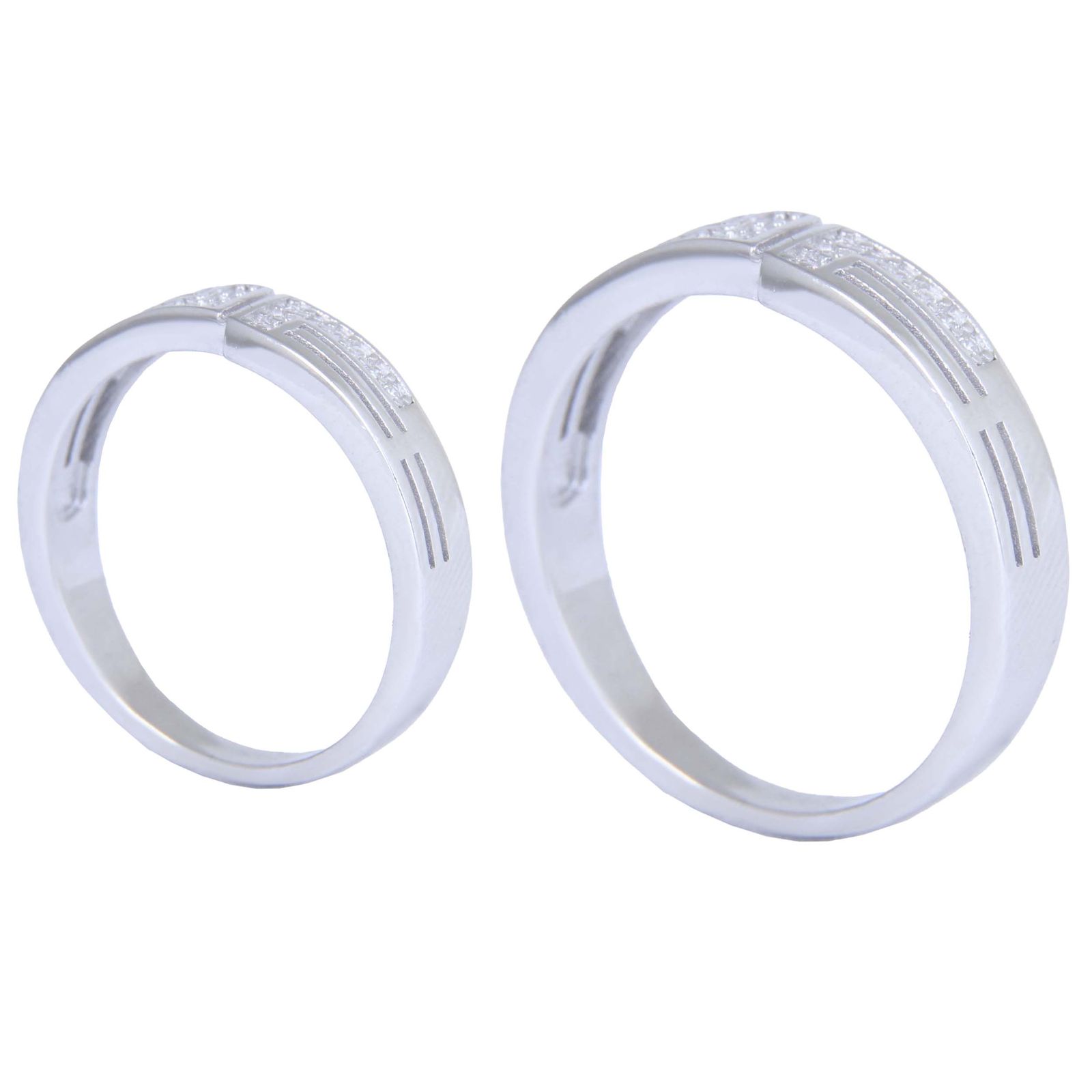 ست انگشتر نقره زنانه و مردانه مدل مخراج برلیان بدون ریزش آبکاری رادیوم کد AWR-1953 - - 1